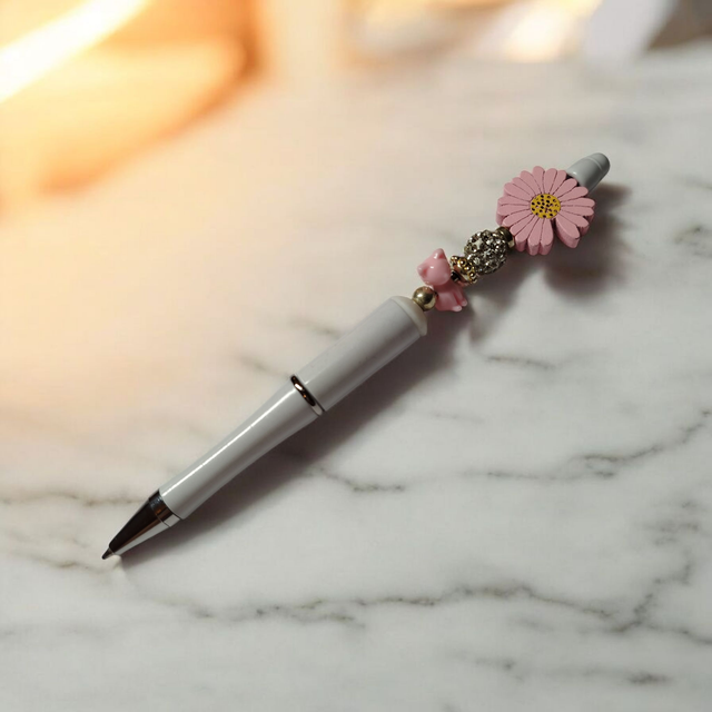 Stylo perles rose blanc