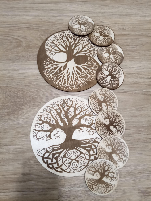 Dessous de plat + 6 sous verre en bois