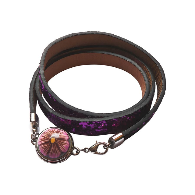 Bracelet homme femme simili cuir rose fuchsia pailleté