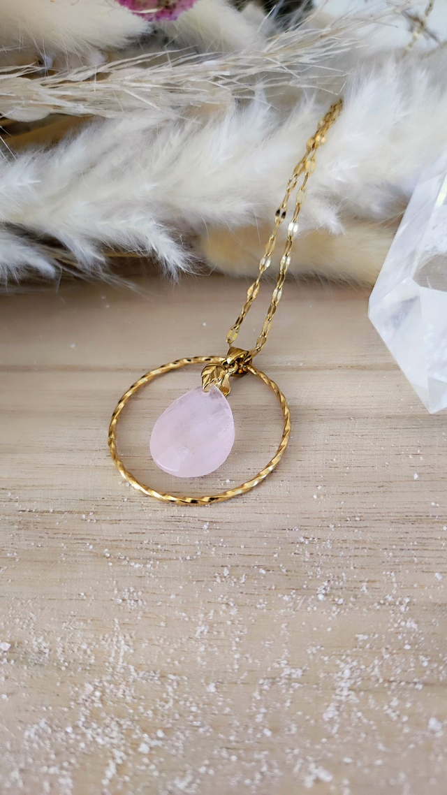 Collier "Évidence" Quartz rose