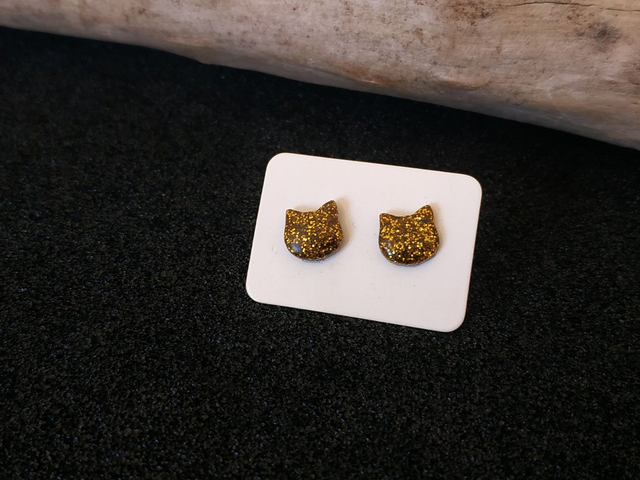 Boucles d'oreilles clous chat doré