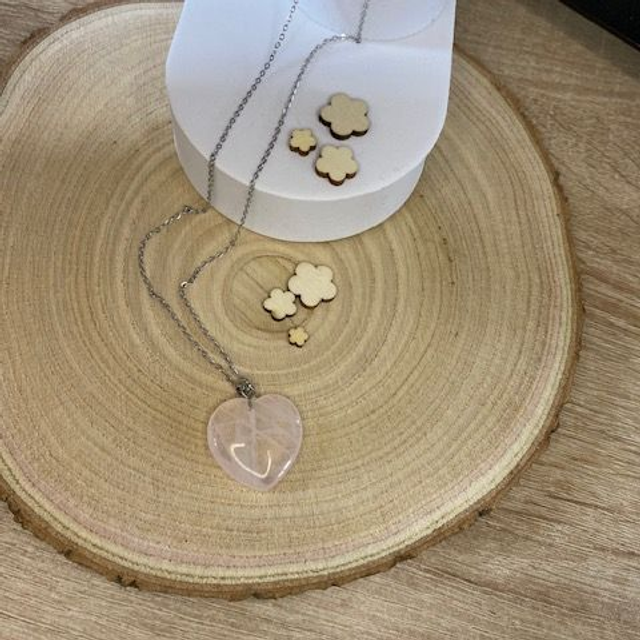 Chaîne Pendentif Cœur Quartz Rose - Création 