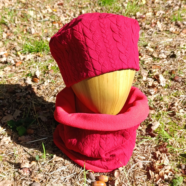 Ensemble snood + bonnet / Rouge torsades