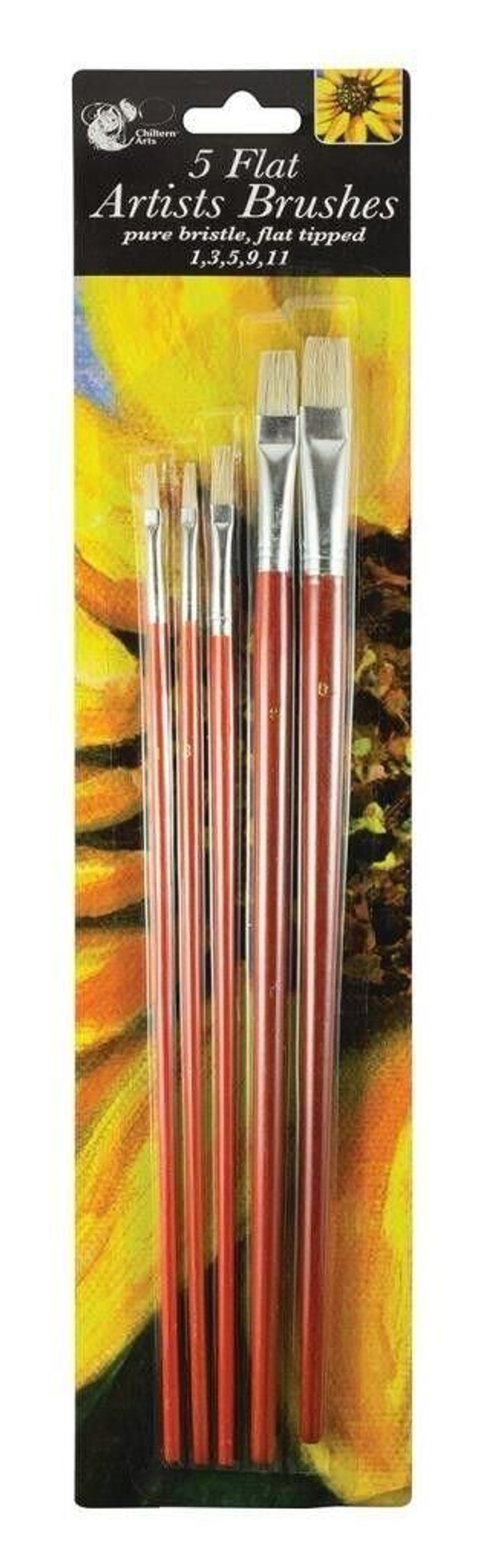 Pure Bristle Flat Artists Brushes Light Brown and Silver Assorted Size 5Pk