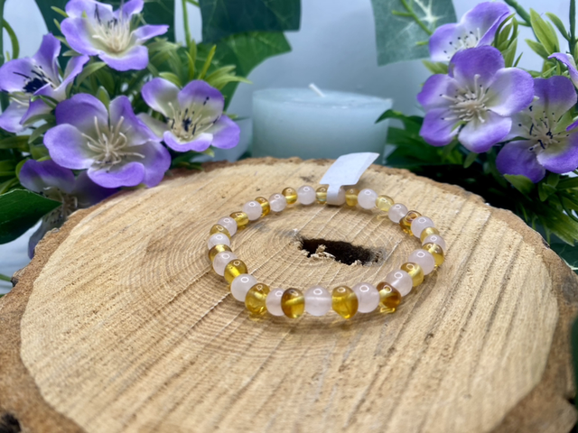Bracelet pierre Ambre et Quartz-Rose  