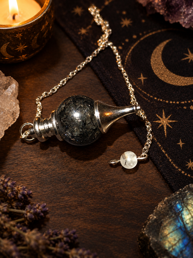 Pendule Sephoroton quartz et tourmaline noire