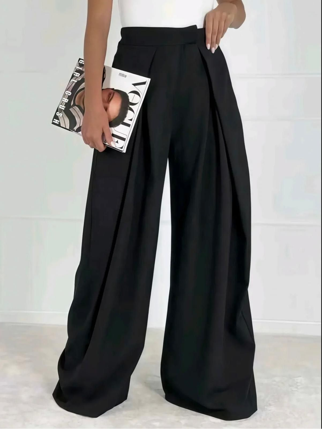 Wide leg pantalon met plooi - zwart