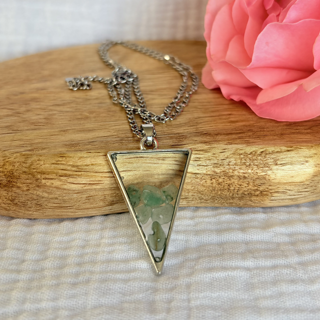 Collier pointe bohème chic en aventurine – Acier inoxydable