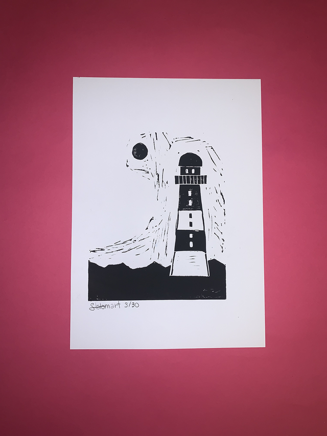 Linogravure A4 édition limitée « Le phare »