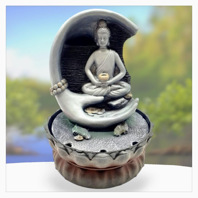 "Bouddha méditation sur main" - Fontaine en résine 29 cm 
