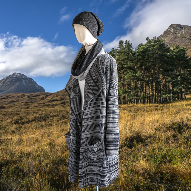 Highland Merino Silk Infinity Scarf Black and Silver Tweed. Scarves.