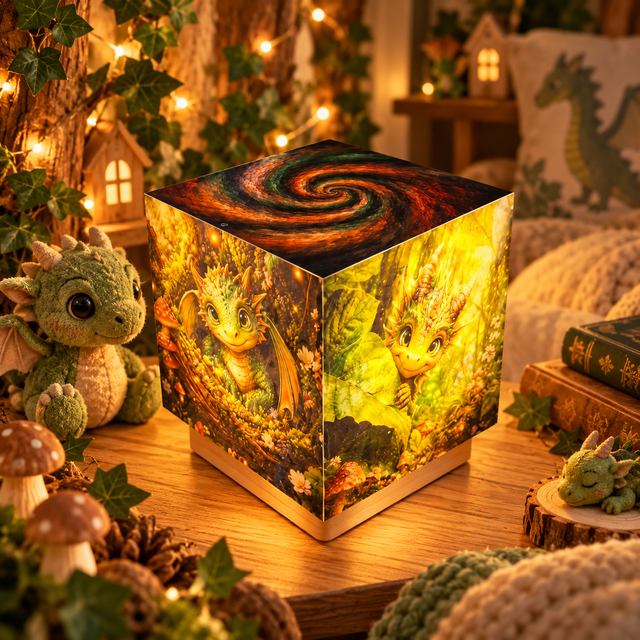 Lampe d'ambiance en cire 12x12cm- "Bébés dragons"