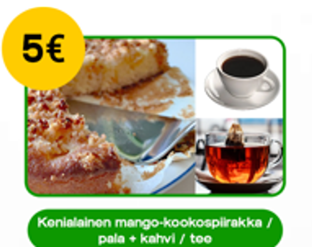 Kenialainen Mango-kookospiirakka pala + Kahvi / Tee
