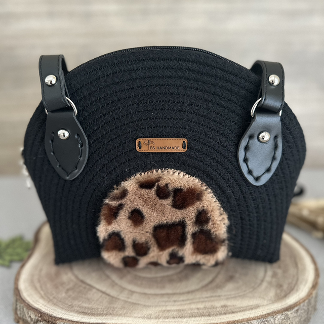 Sac Gaia - noir &amp; fourrure léopard 