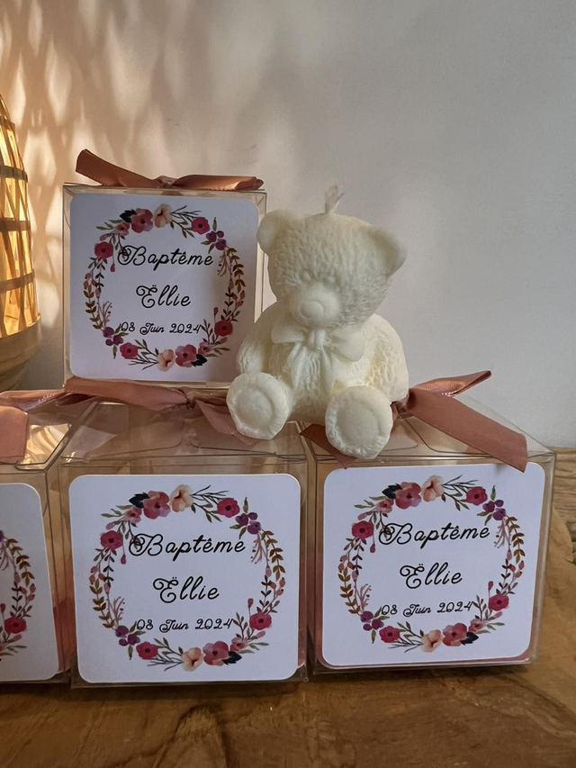 Boîte transparent bougie ou dragées pour baptême, naissance, communion, mariage.
