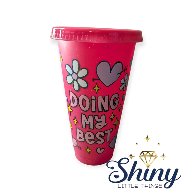 24oz Pink Cold Cup (Hello I'm Anxiety)