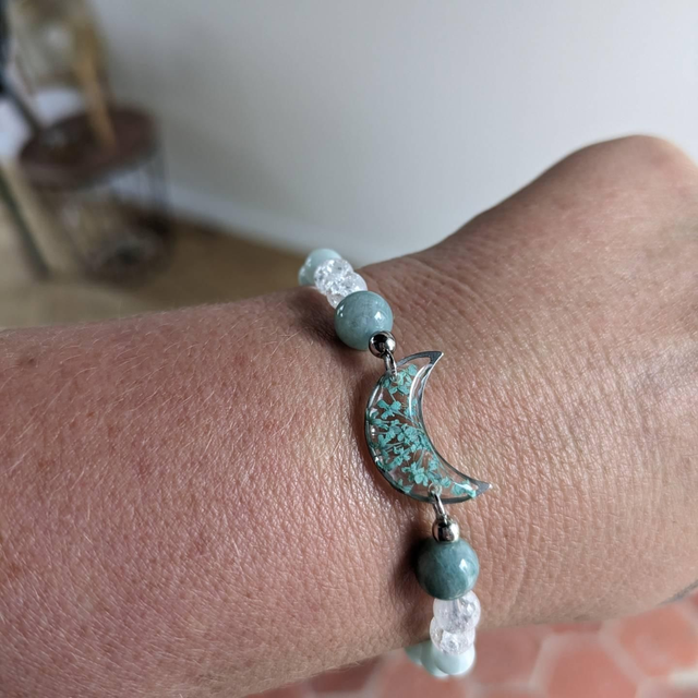 Pierre de Lune verte, Jade et cristal de roche