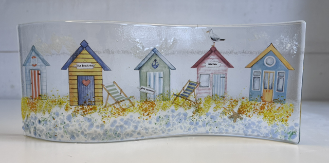 Fused Glass Beach Huts Wave