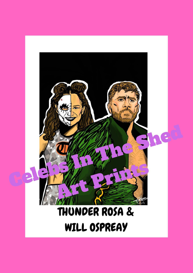 Thunder Rosa &amp; Will Ospreay Limited Edition A3 Portrait Drawing Print 