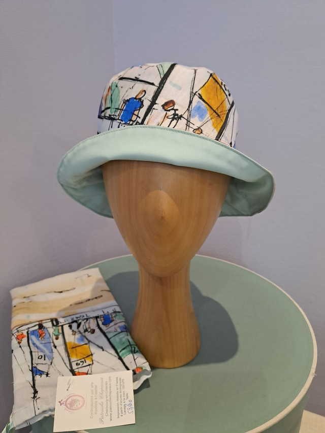 Bob de pluie Aquarelle "Ecole de voile" intérieur vert clair