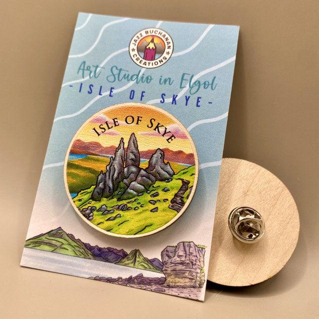 Isle of Skye wooden pin badge