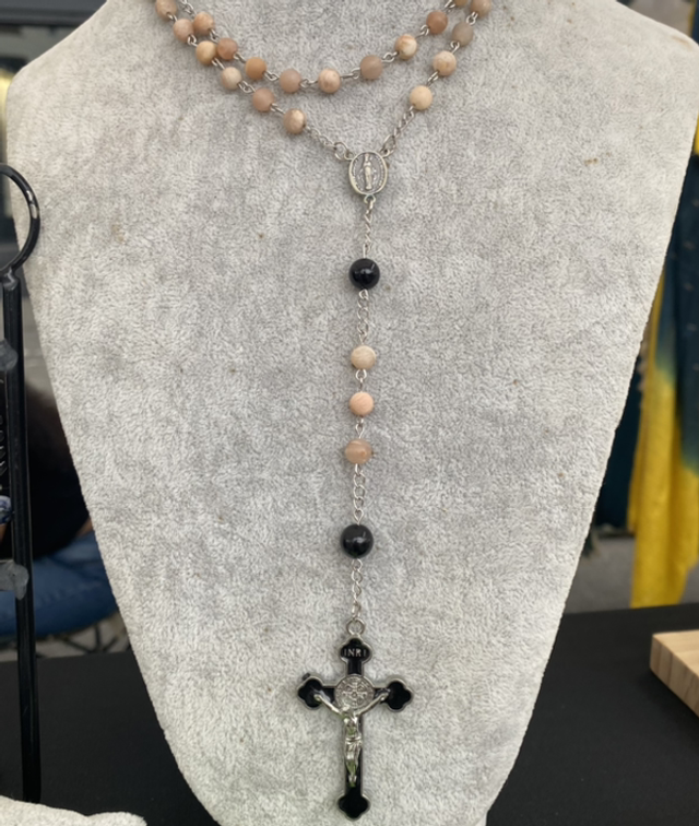 Chapelet Fait Main Pierre de Soleil, Tourmaline Noire