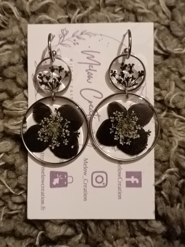 Boucles Fleurs séchées Black&amp;White