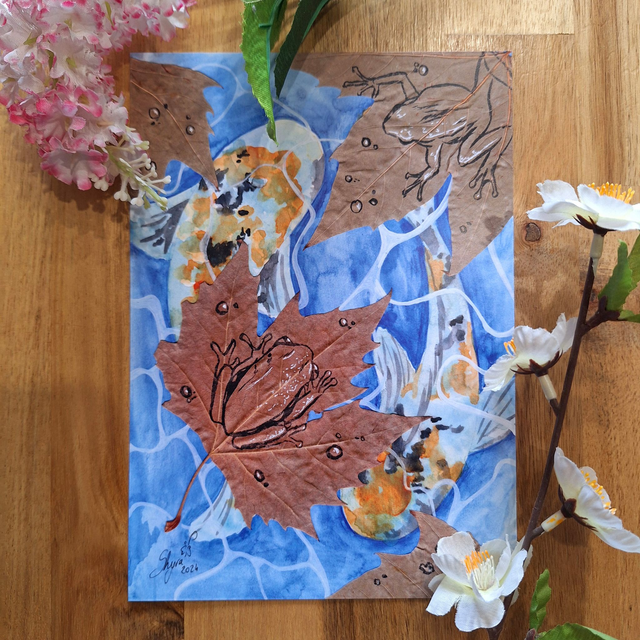 Carpe Koï et Grenouilles - Print A5