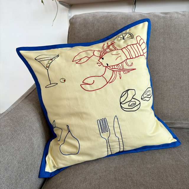 Dinner Party Cushion Cover - Yellow and Royal Blue