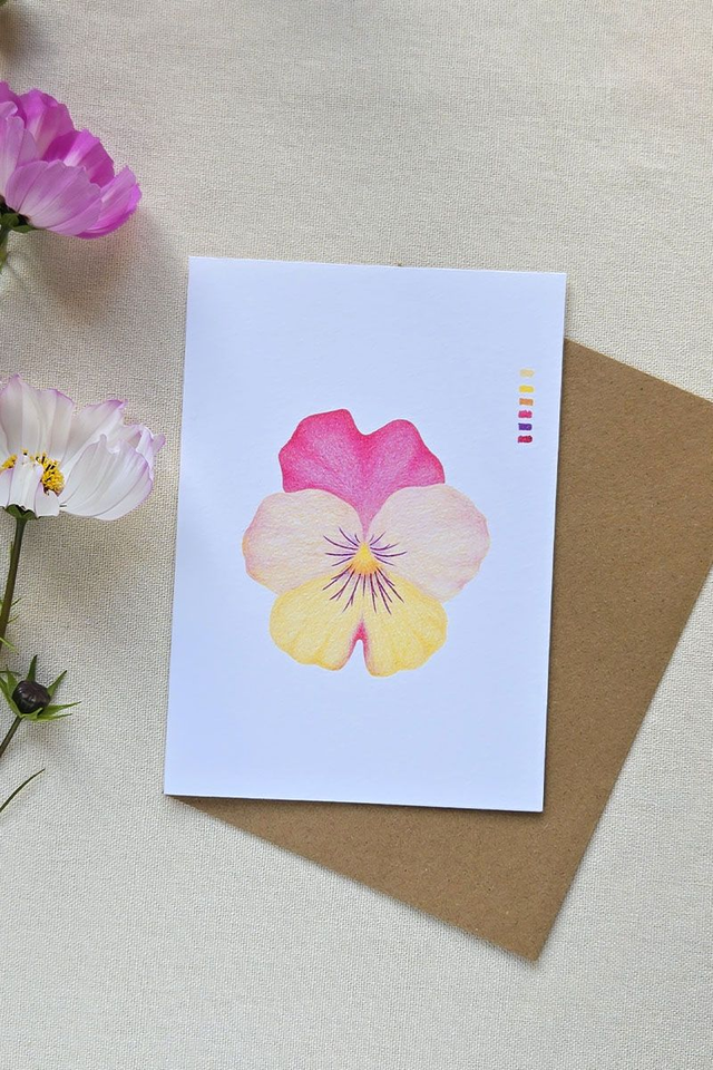 Carte au crayon de couleur - Fleur de Pensée