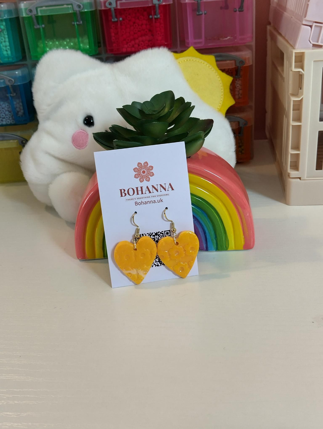 Handmade polymer clay - bright yellow floral pattern 