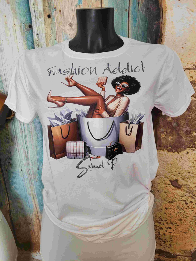 T-SHIRT BLANC FEMME FASHION ADDICT (A93)