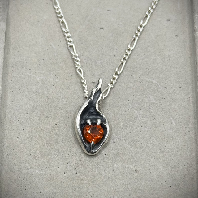 Fire Opal Heart Flame Necklace