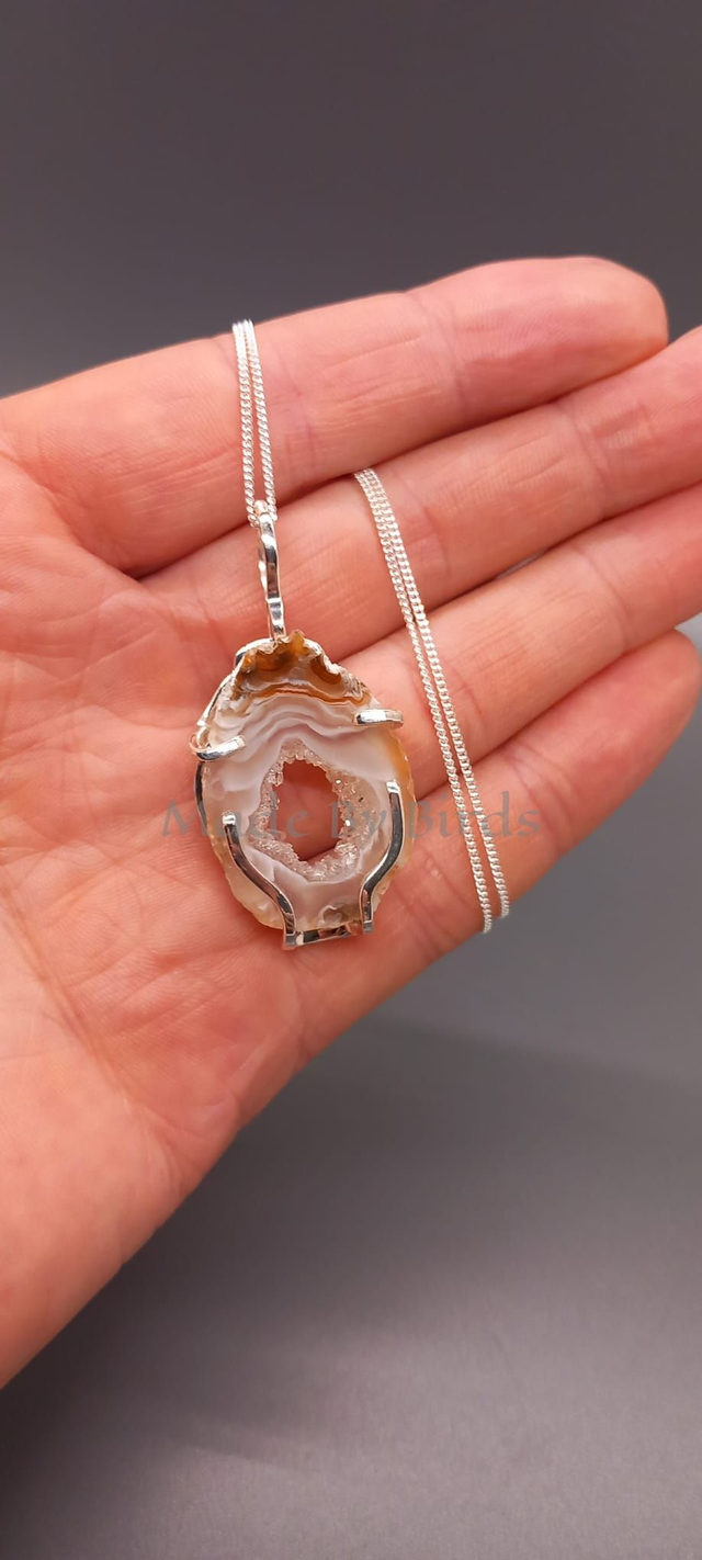 Agate Druzy Slice Sterling Silver Necklace