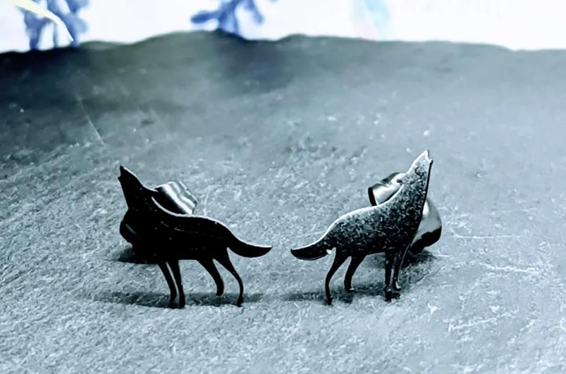 Stainless Steel Black Plated Wolf Stud Earrings 