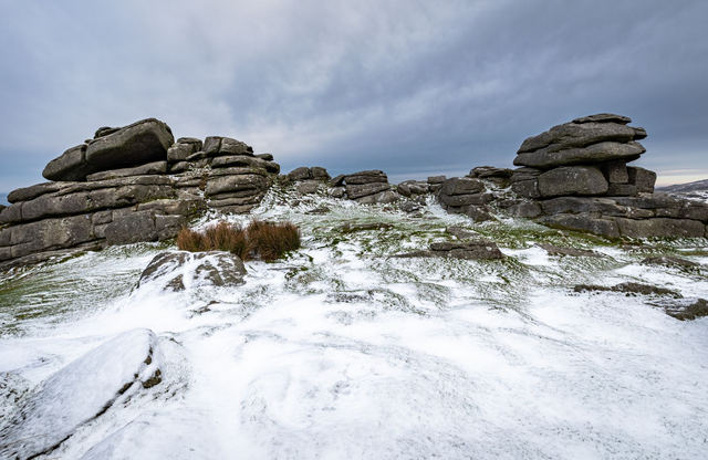 Snow at Pew Tor - Dartmoor, Devon. A6 photographic greeting card. Blank inside for your own message. 