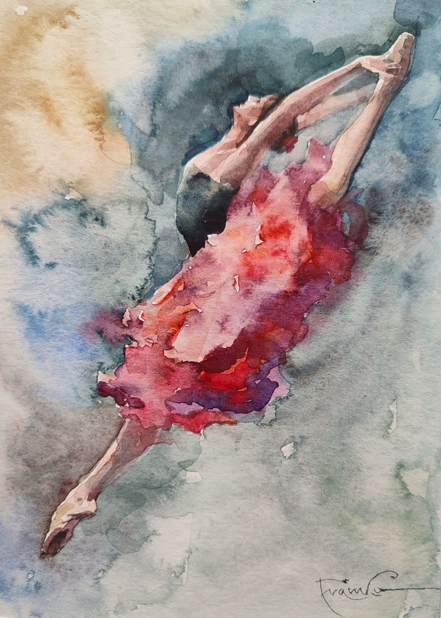 Baletnica, 30x24 (21x15 w świetle passe-partout) akwarela