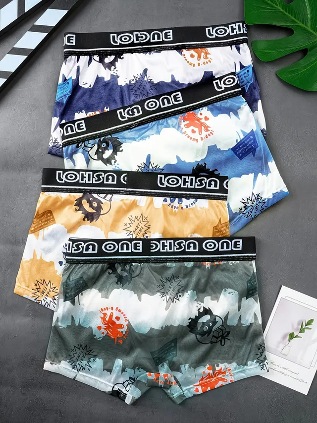 Boys, 4pcs Boys' Cartoon Print Boxer Briefs