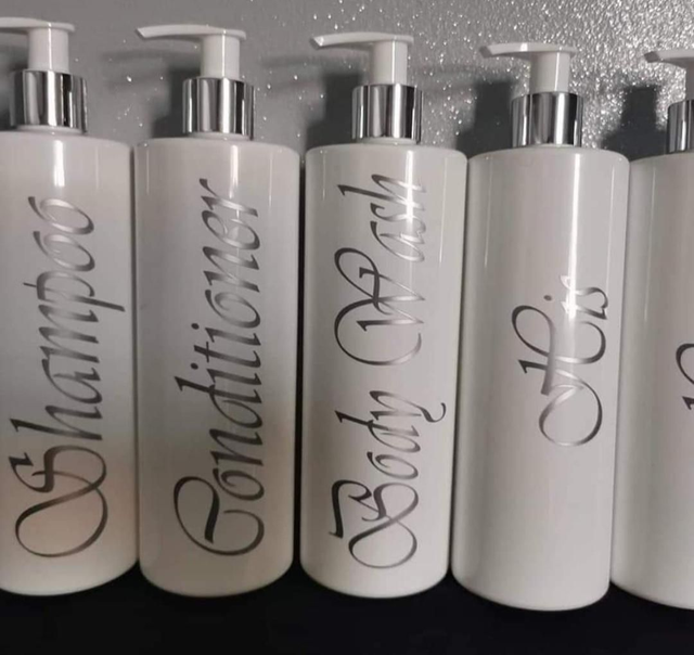 5x Large White Pump Bottles Personalised