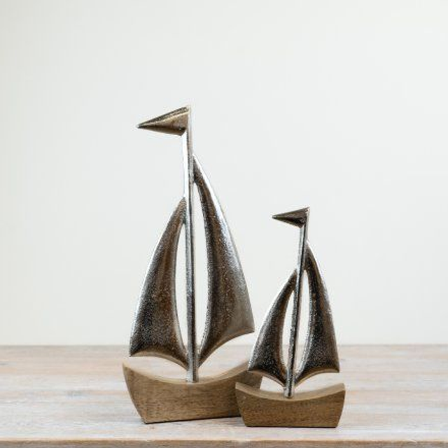 Sailing Ship Ornament on Wooden Base – 30cm Nautical Home Décor