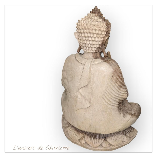 Statue "Bouddha mandra" 40 cm en bois sculpté à la main