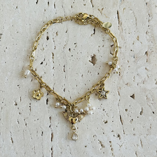 Armband vleugel hartje goud 