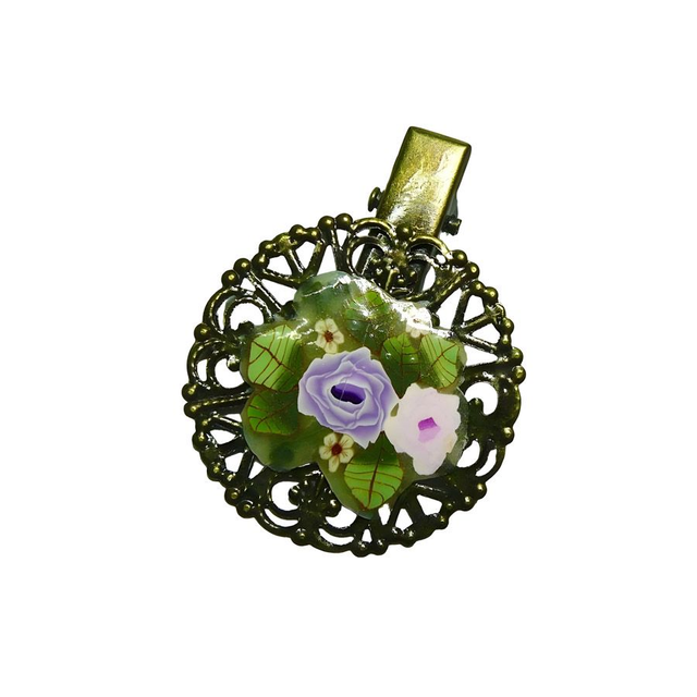 Pince rétro estampe ronde rose mauve