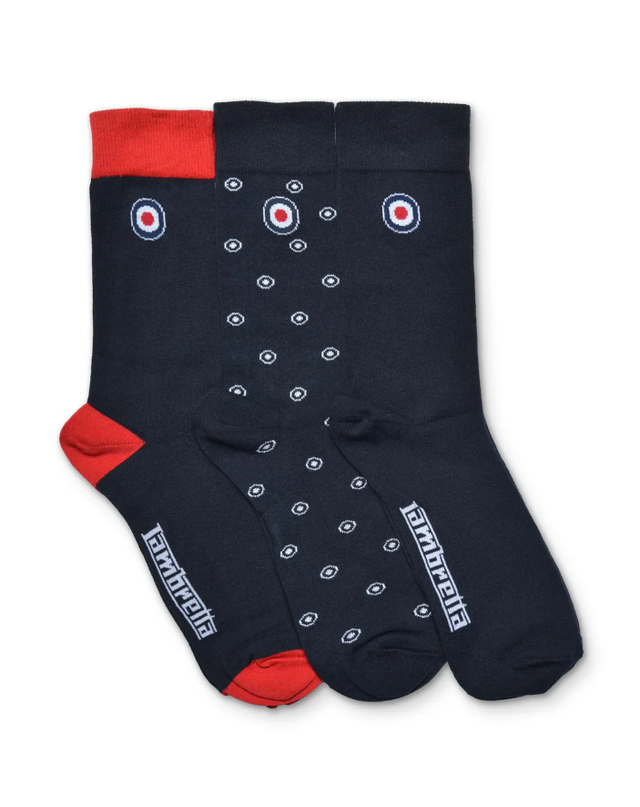 Lambretta 3 pack Target socks - Navy/Red/White 