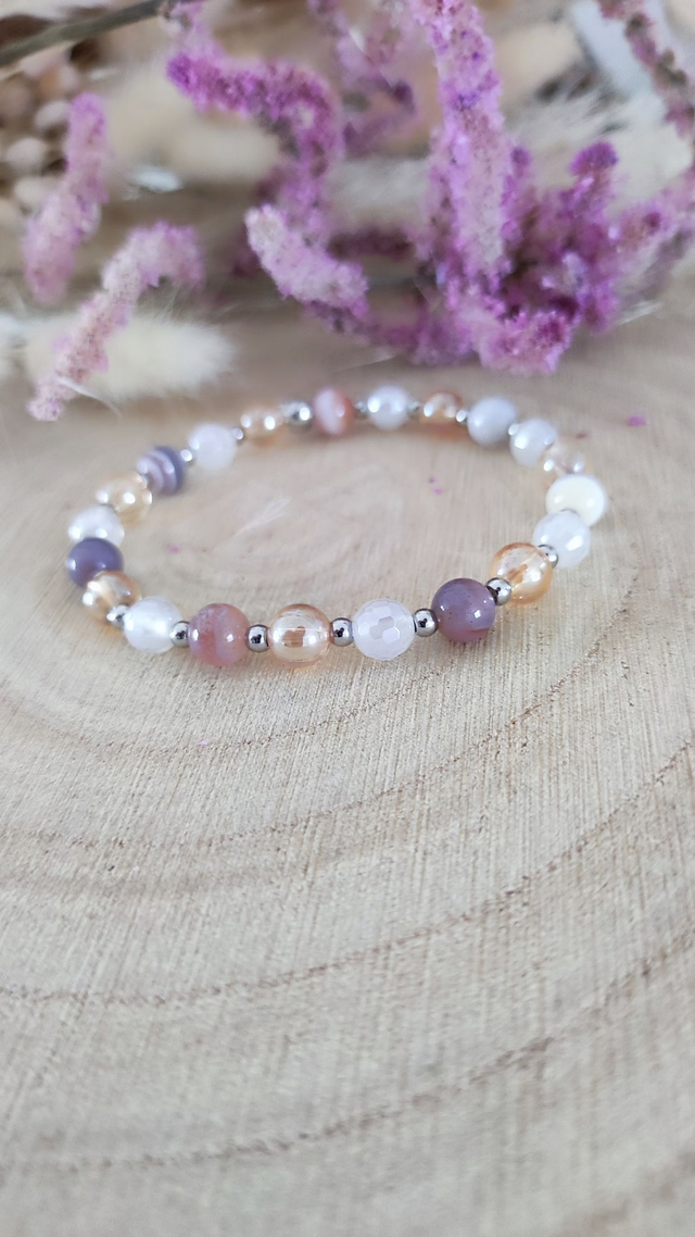 Bracelet "Émotions négatives" Agate de Botswana rose et Agate facettée n°6