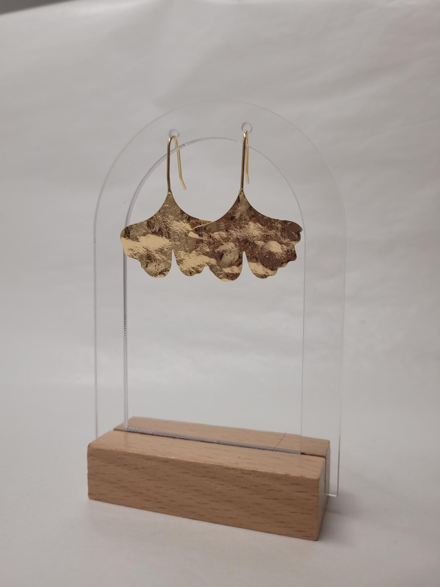 Brass ginkgo leaf hook earrings - JV-001