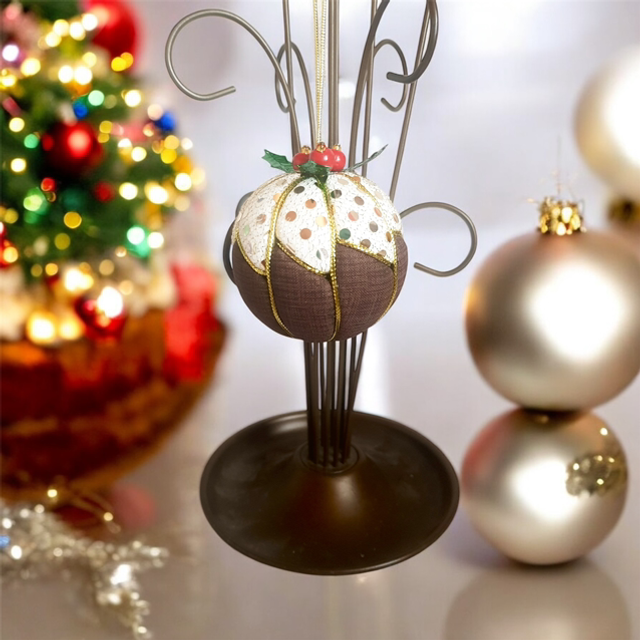 Christmas Pudding ornament in sequin and cotton fabric