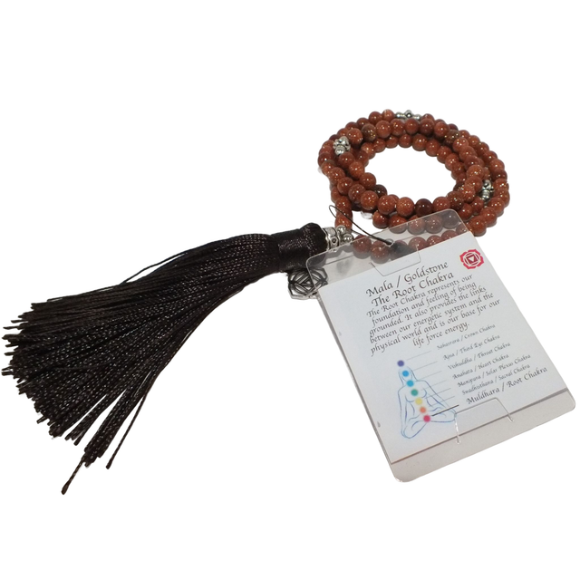 Mala ketting 108 kralen Wortel chakra Muladhara Bruin Goudsteen Edelsteen