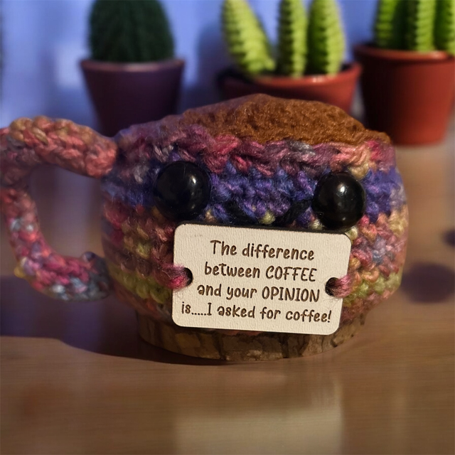 Crocheted Positive Pal (coffee cup opinion)