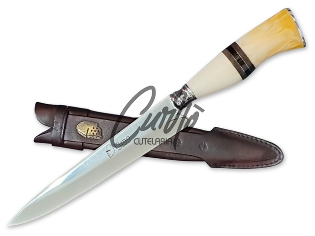 Faca Campeira Elmo Cabo Madeira e Resina Bainha Couro 8 Pol